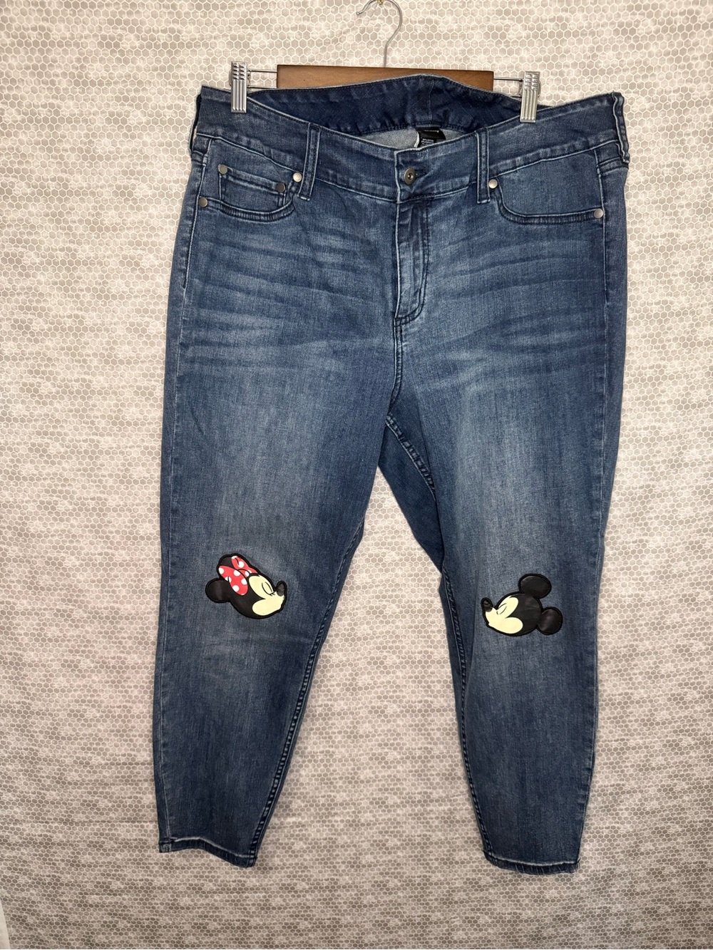 Disney Blue Cropped Jeans with Mickey & Minnie Knee Patches